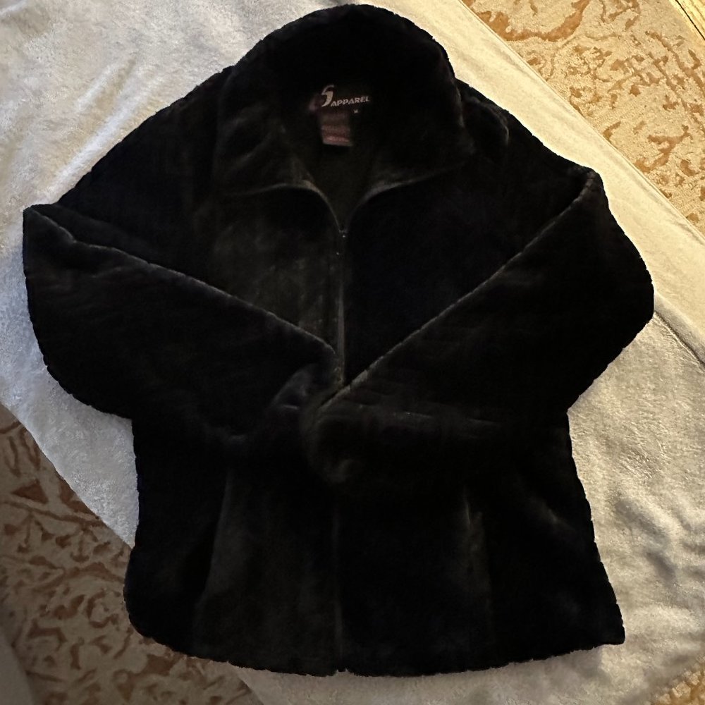 NWOT i5 Apparel Black Full Zip Fur Sweatshirt Sz M